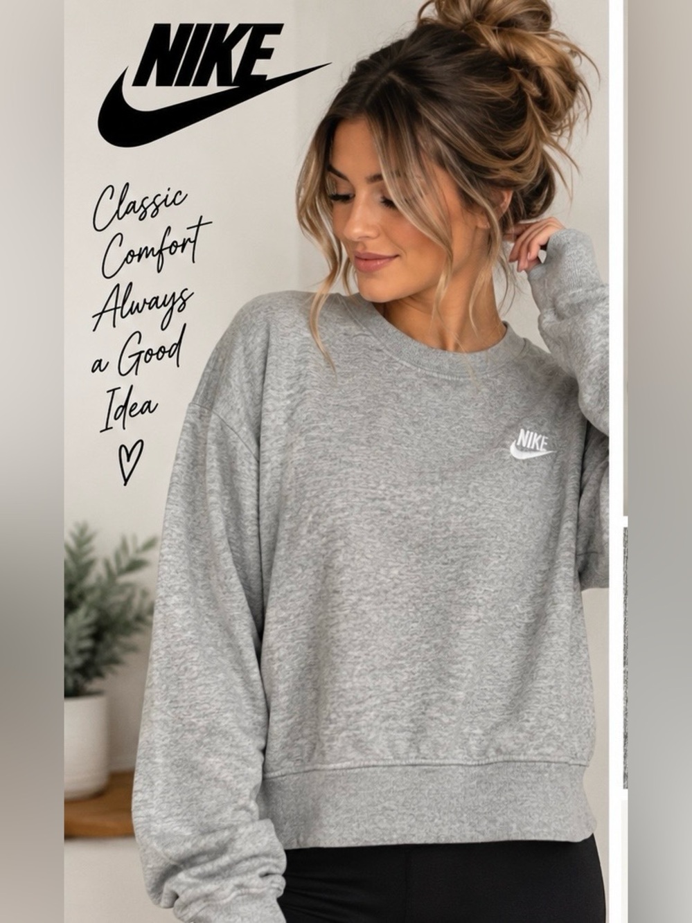 Nike Gray Crewneck Sweatshirt Small Swoosh Logo Cozy Pullover